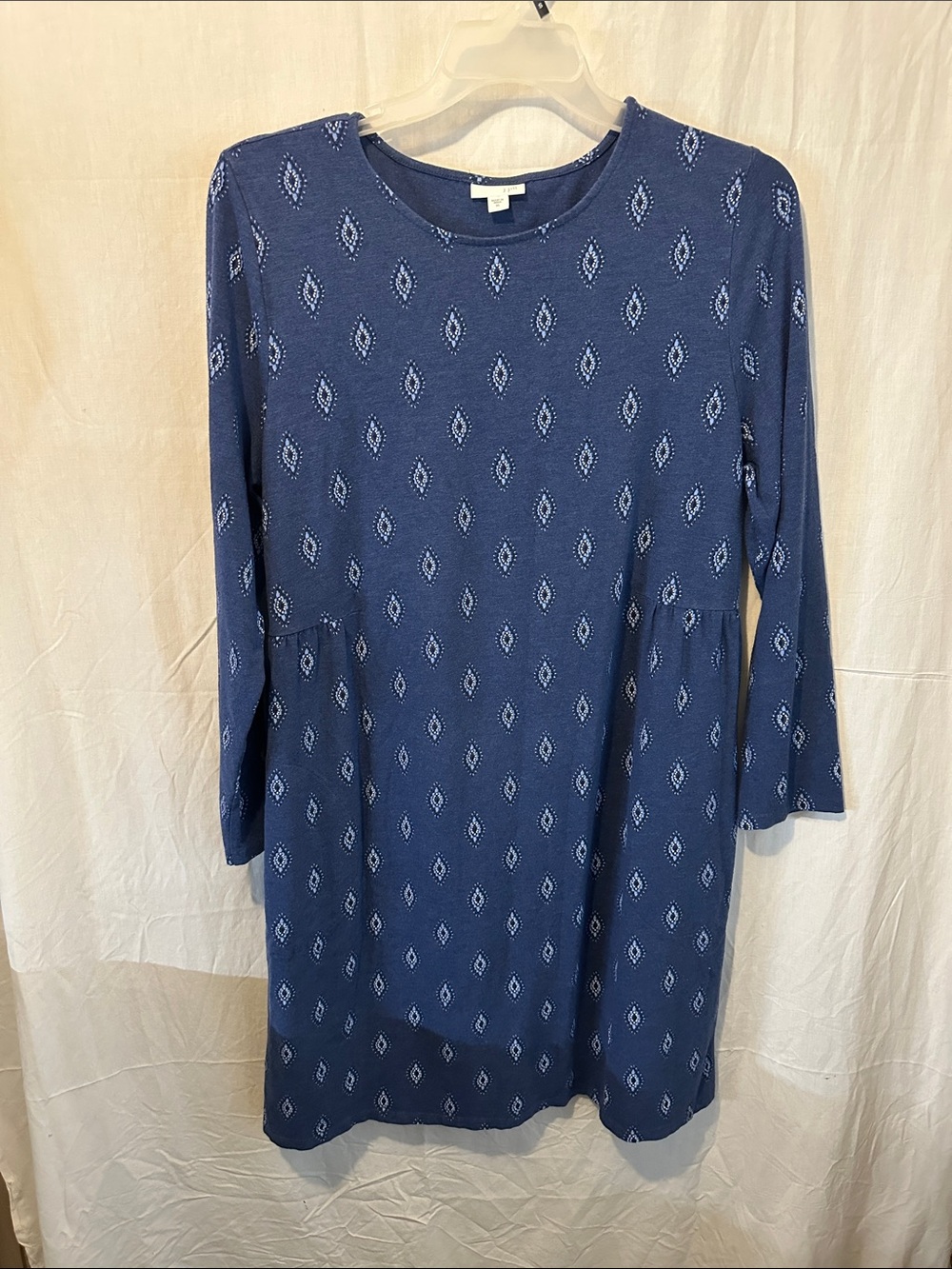J. Jill Navy Blue Diamond-Print Long Sleeve Dress